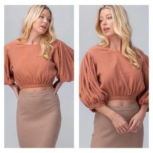 💛🌼🍦COTTON DUSTY MAUVE PUFF CROPPED BLOUSE